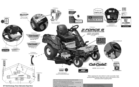 Label Map Diagram and Parts List for Z-FORCESZ48KH (17BSDGHB010)(2018) Cub Cadet Lawn Tractor